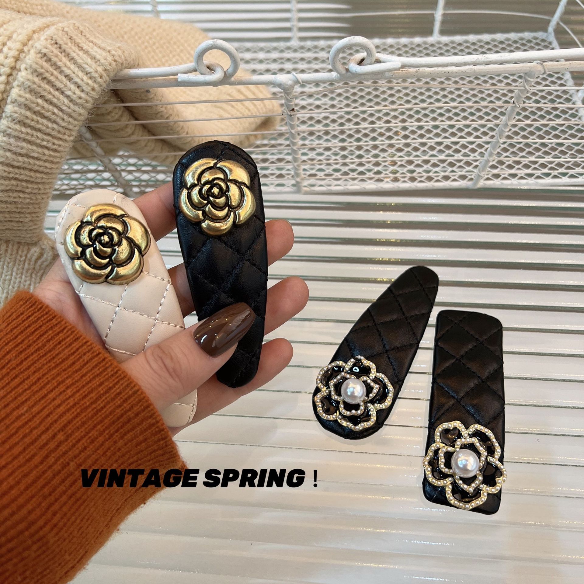 Vintage Fashion Hong Kong - New PU Leather Camellia Hair Clips