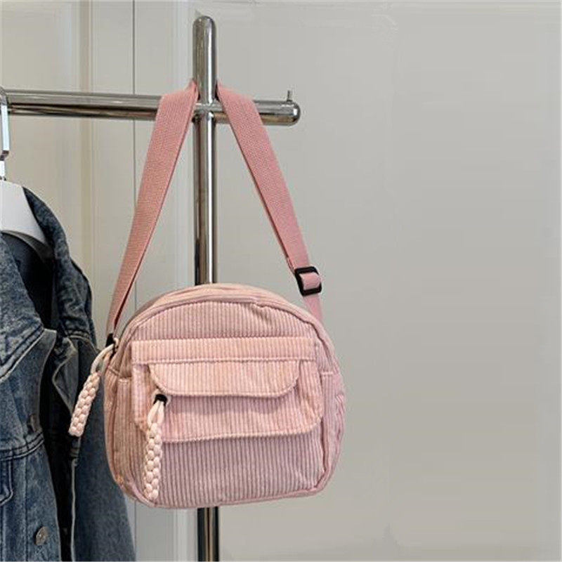 Vintage Fashion Patterns - Vintage Corduroy Crossbody Bag, Casual Zipper