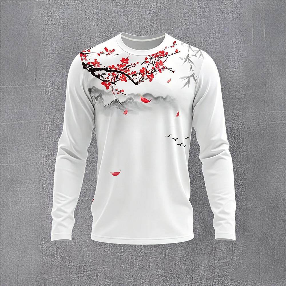 Vintage Fashion For Men - Chinese Style Ink Plum Blossom Long