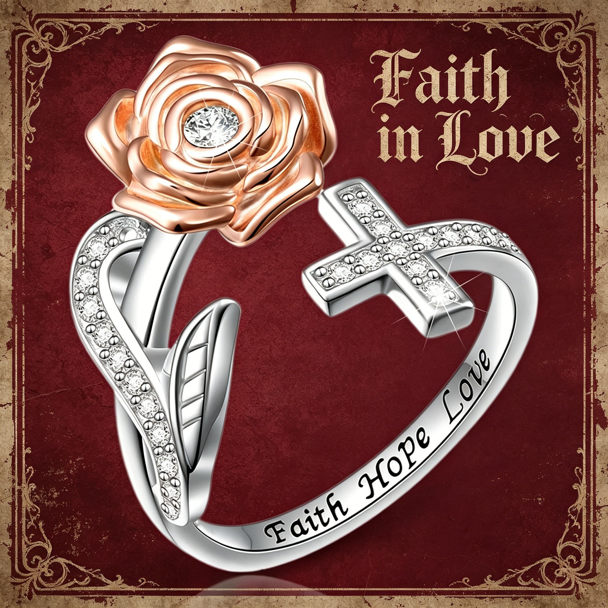 Vintage Fashion Meaning - Vintage Two-Tone Rose Cross Open Adjustable