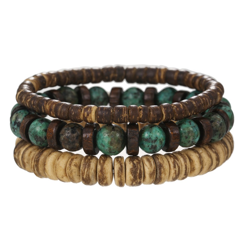 Vintage Fashion Meaning - 3Pcs Multi-Layered Bracelet Wooden Beads Set