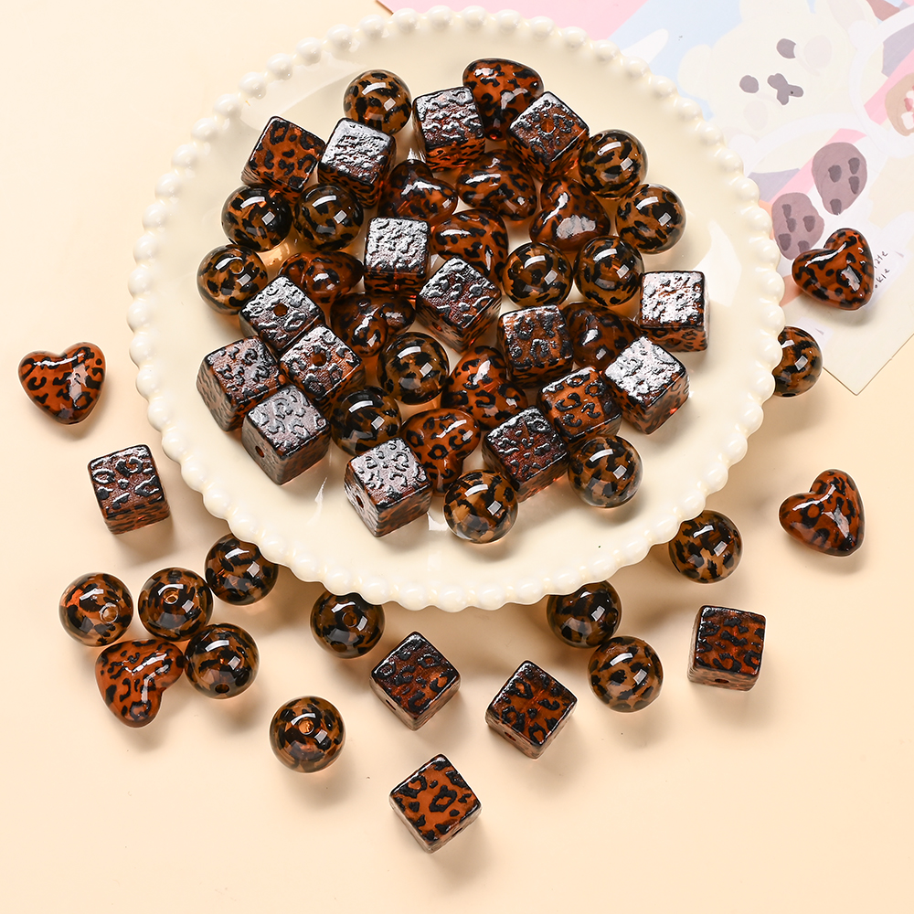 Vintage Fashion Patterns - 20pcs Vintage Leopard Pattern Beads Amber