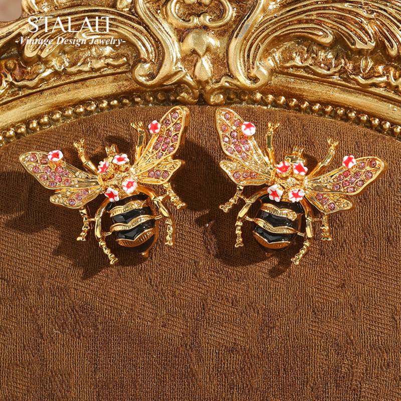 Vintage Fashion Jewelry Brands - Vintage Enamel Drip Oil Bee Earrings