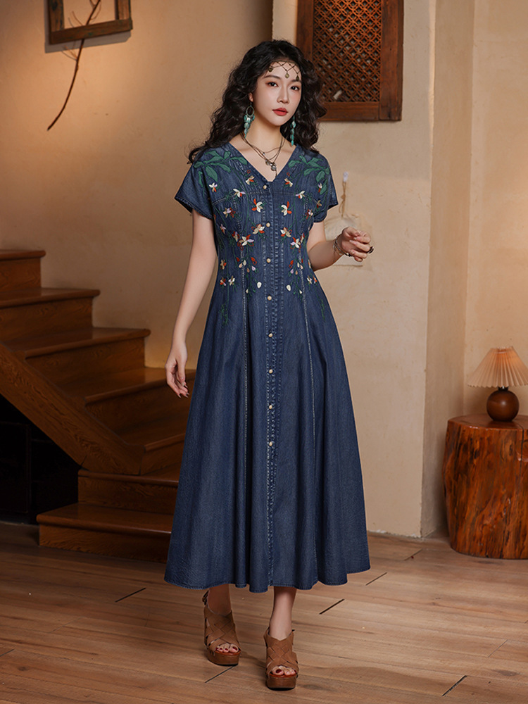 Vintage Fashion Women Dresses - TIYIHAILEY Women Denim Dresses Long Mid-Calf