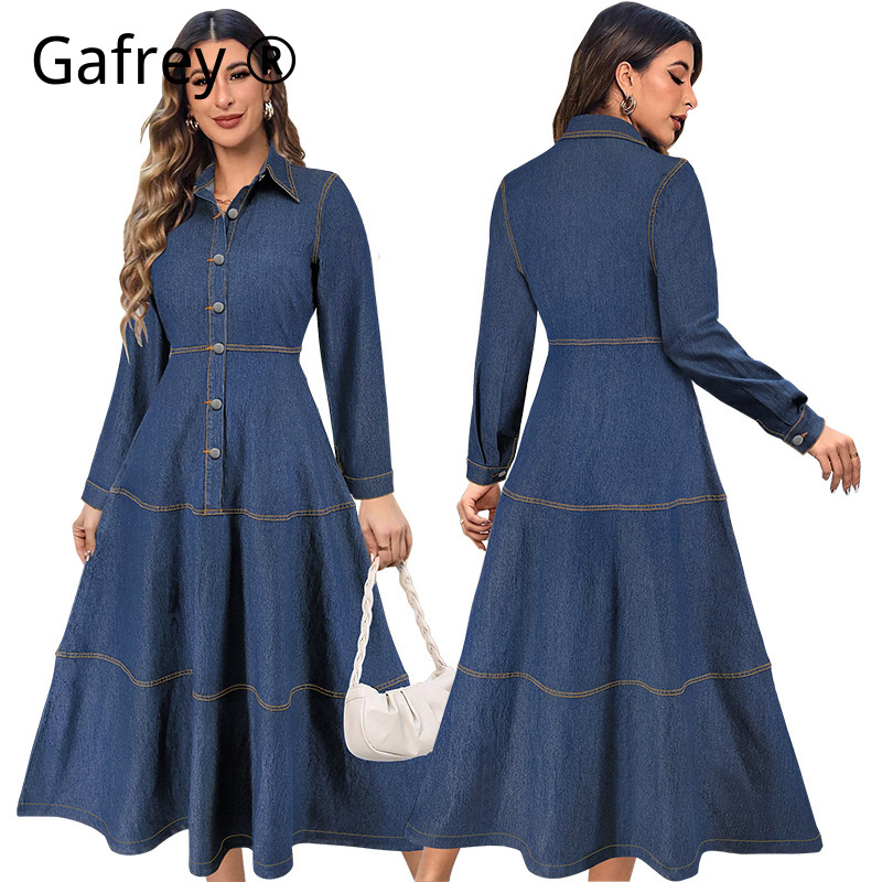 New Fashion Denim Jean Shirt D - Vintage Fashion Women Dresses のレビューと価格