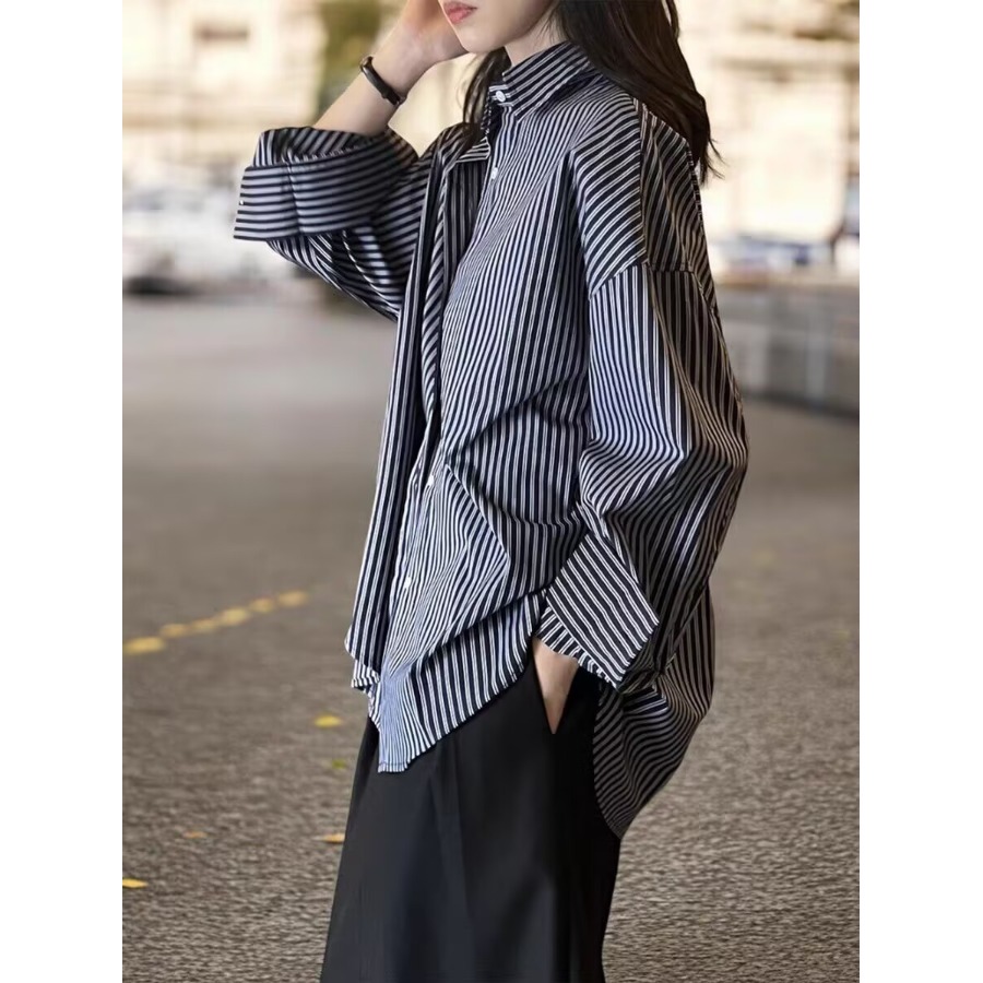 Blue Striped Loose Long Sleeve - Vintage Fashion Hong Kong のレビューと価格