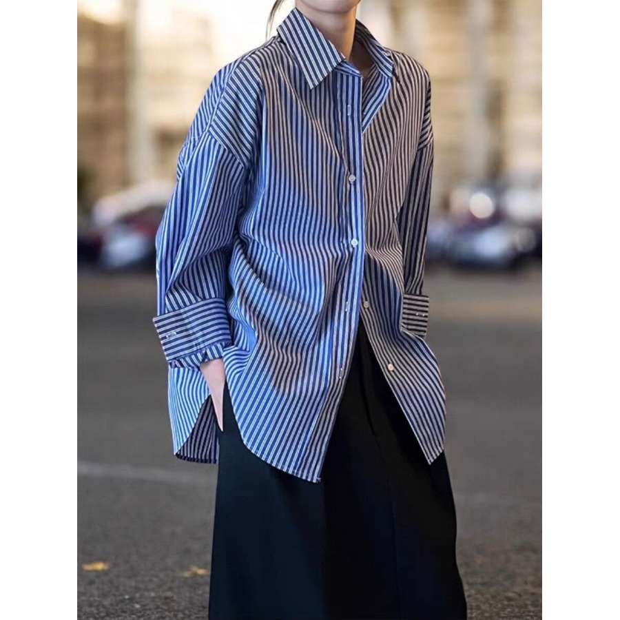 Blue Striped Loose Long Sleeve - Vintage Fashion Hong Kong のレビューと価格