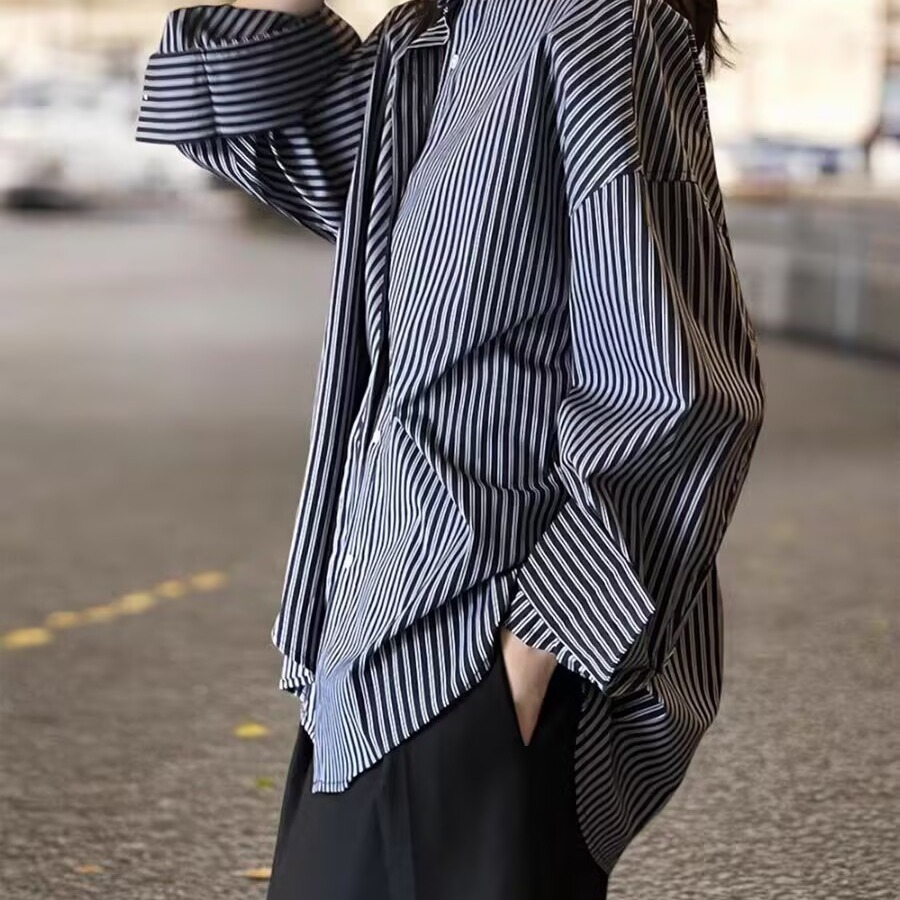 Blue Striped Loose Long Sleeve - Vintage Fashion Hong Kong のレビューと価格