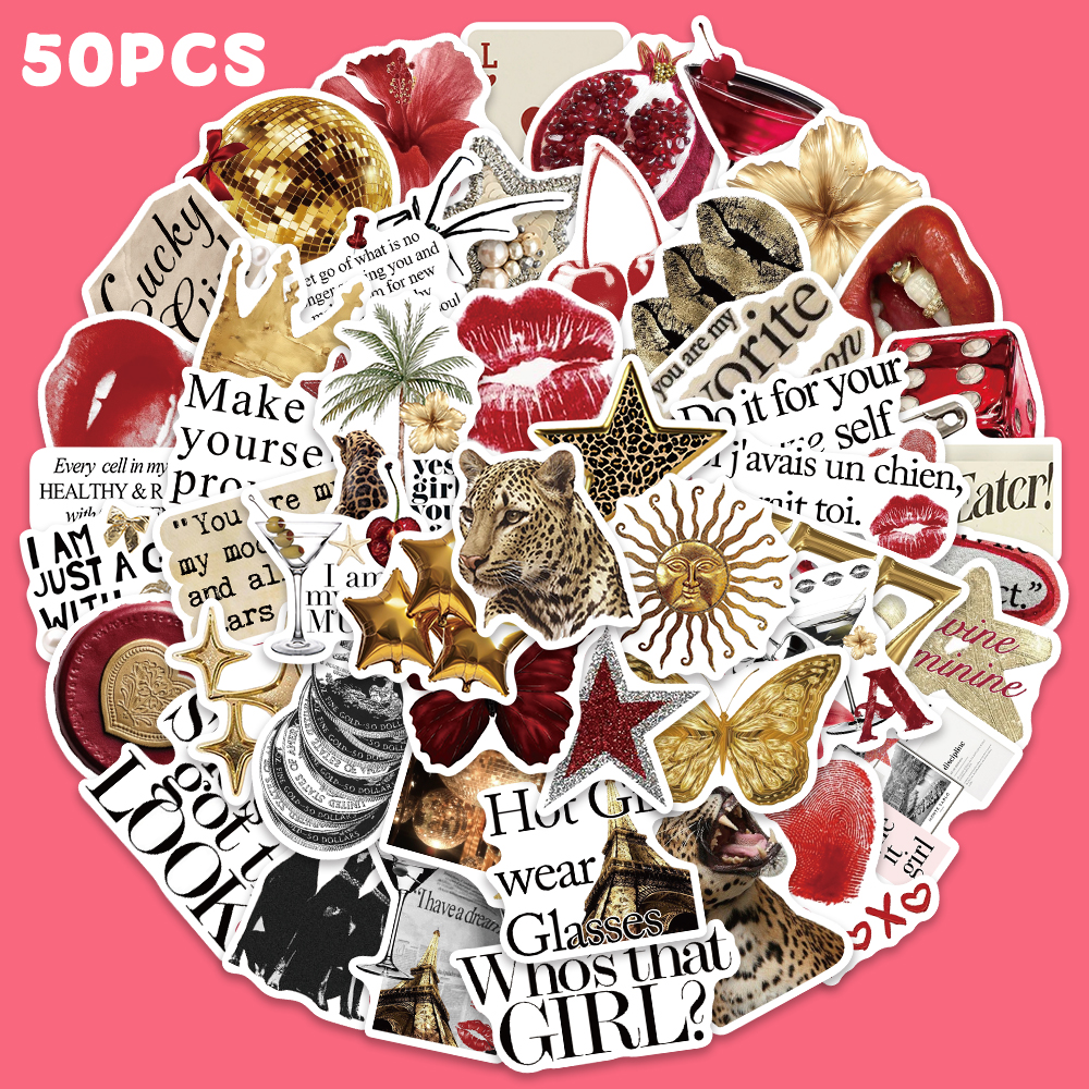 50pcs Gold&Red Retro Leopard P - Vintage Fashion Magazine のレビューと価格