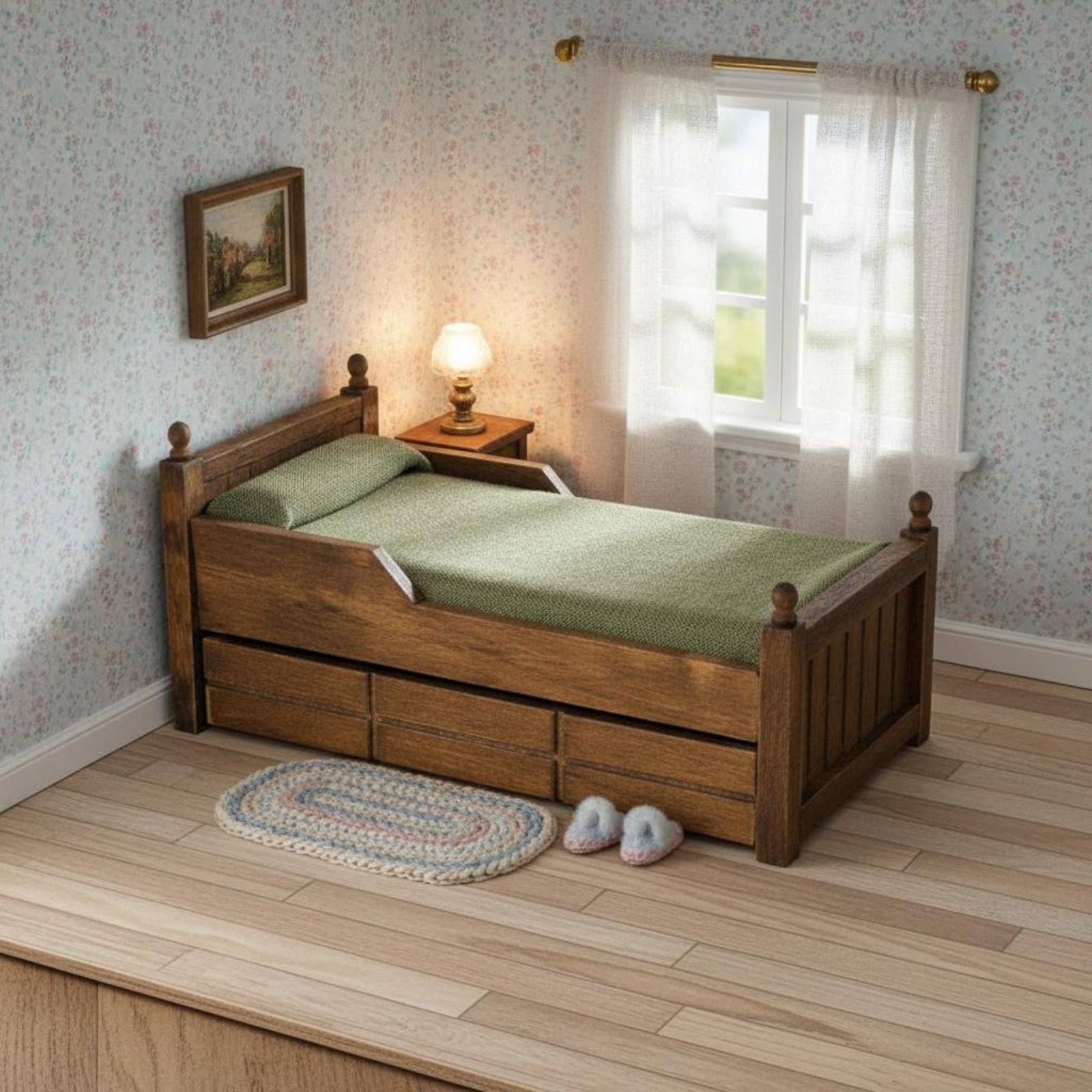 1:12 Scale Wooden Bed Handmade - Vintage Fashion Doll のレビューと価格