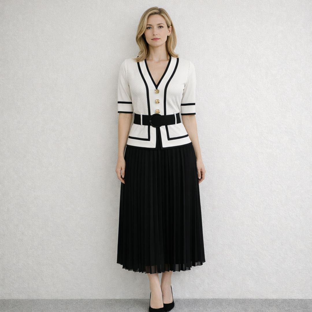 Sexy V Neck Buttons Belted Ple - Vintage Fashion Exhibition のレビューと価格