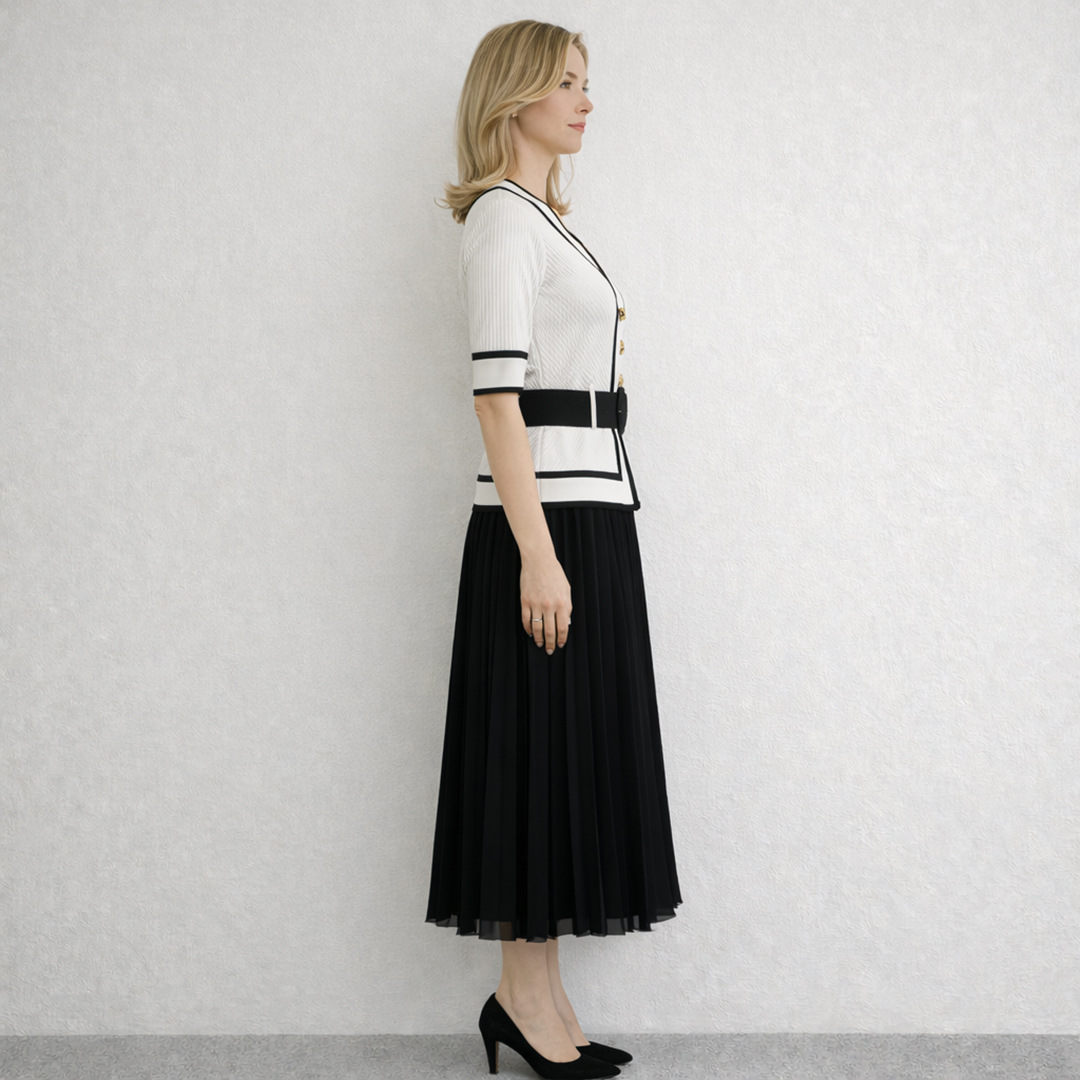 Sexy V Neck Buttons Belted Ple - Vintage Fashion Exhibition のレビューと価格