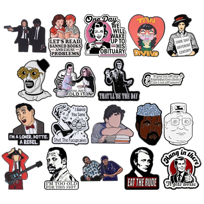TV Movie Character Enamel Pins - Vintage Fashion Quotes のレビューと価格