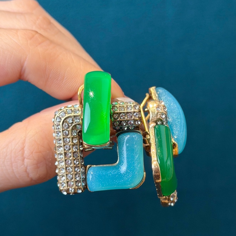 Vintage Blue Glass Green Geome - Vintage Fashion Jewelry Brands のレビューと価格