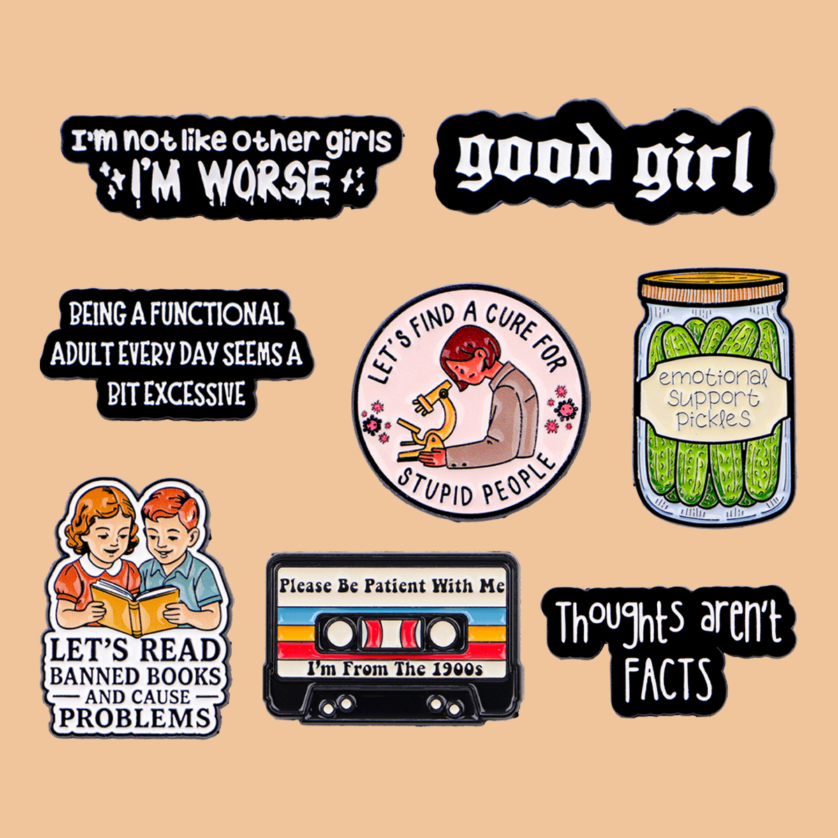 “Good Girl” Quotes Enamel Pin  - Vintage Fashion Quotes のレビューと価格