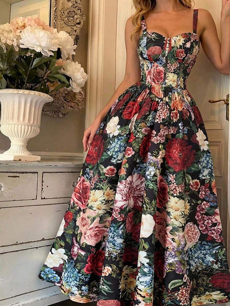 Elegant Floral Print Spaghetti - Vintage Fashion Patterns のレビューと価格