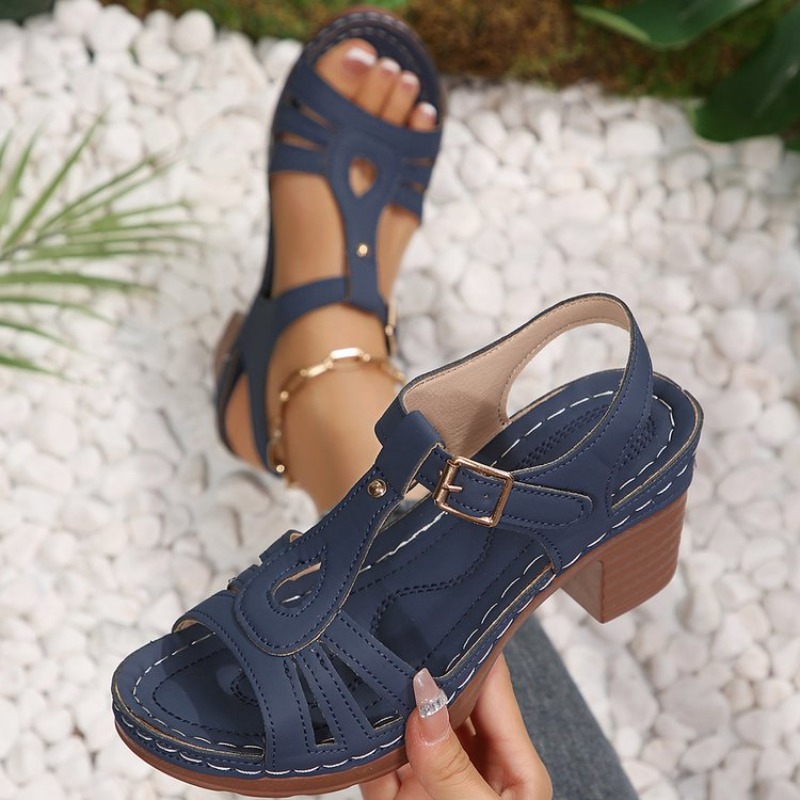 Women Vintage Sandals Block Mi - Vintage Fashion Dresses のレビューと価格