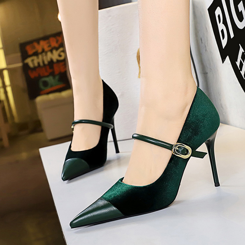 Women Vintage Green Suede 7cm  - Vintage Fashion Dresses のレビューと価格