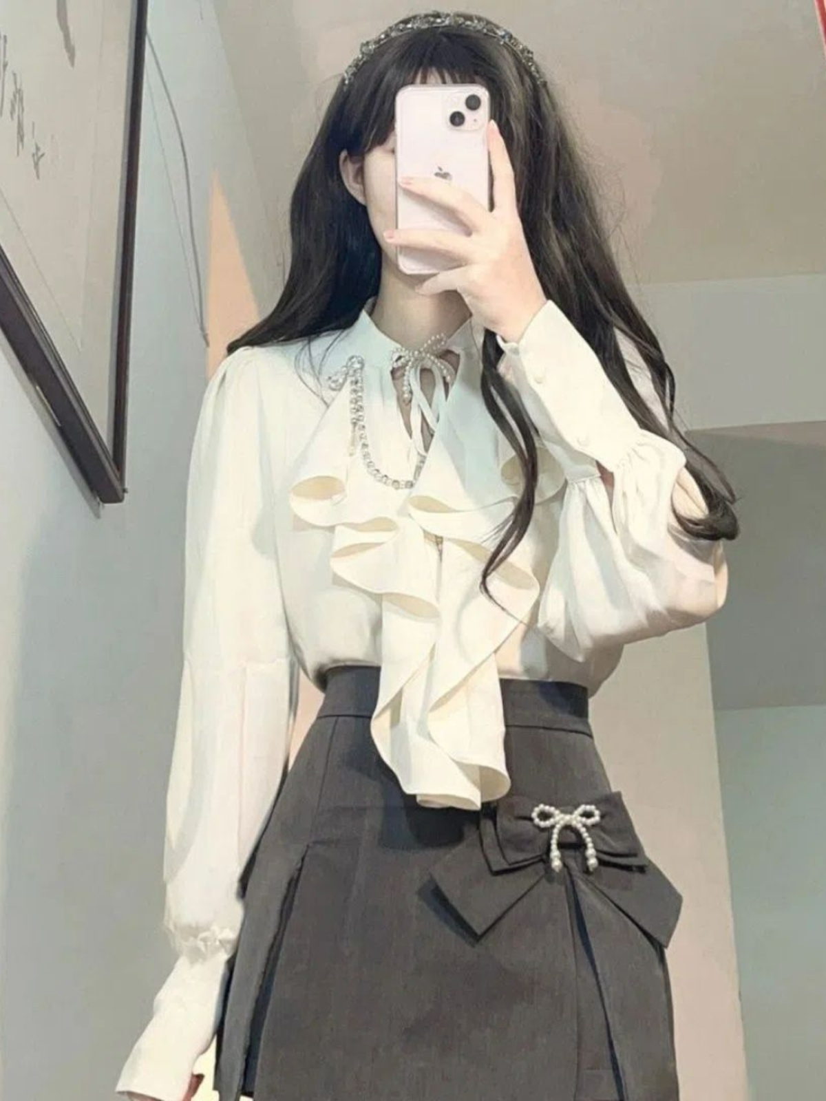 Elegant Vintage Long Sleeve Sh - Vintage Fashion Pieces のレビューと価格