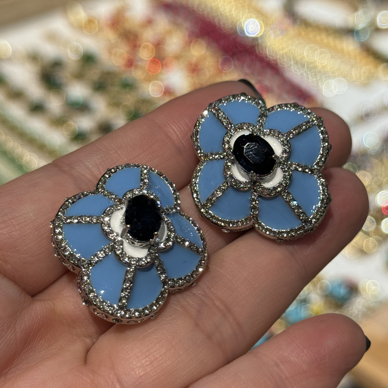 Vintage Four Leaves Blue Stud  - Vintage Fashion Jewelry Brands のレビューと価格