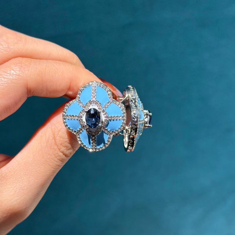 Vintage Four Leaves Blue Stud  - Vintage Fashion Jewelry Brands のレビューと価格