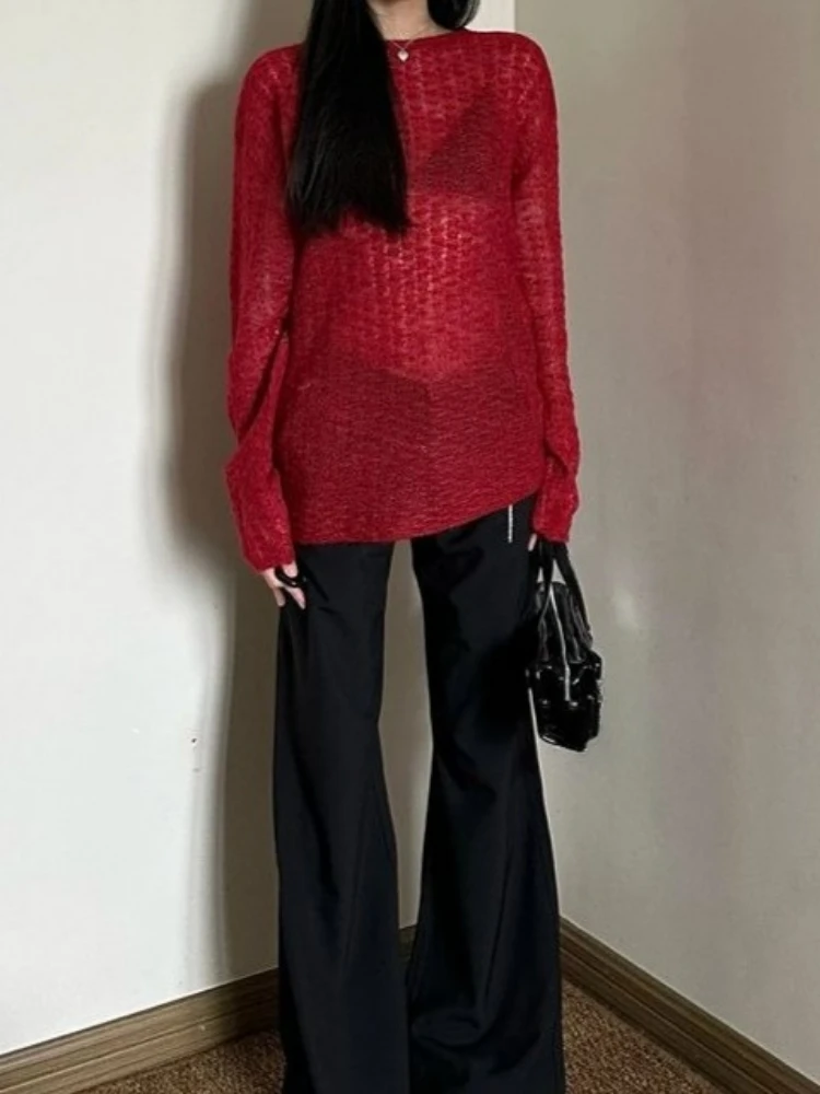 Y2K See-Through Knitted Women' - Vintage Fashion T Shirts のレビューと価格