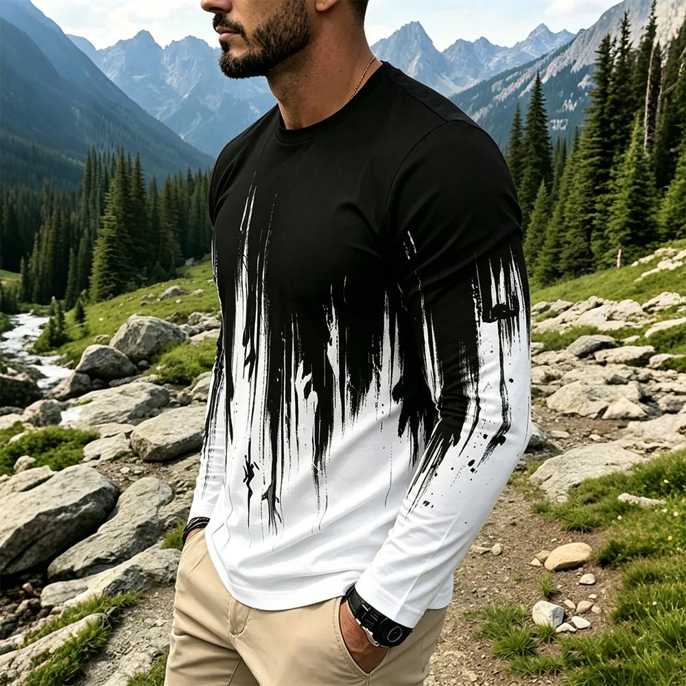Men's Gradient Ink Splash Long - Vintage Fashion T Shirts のレビューと価格