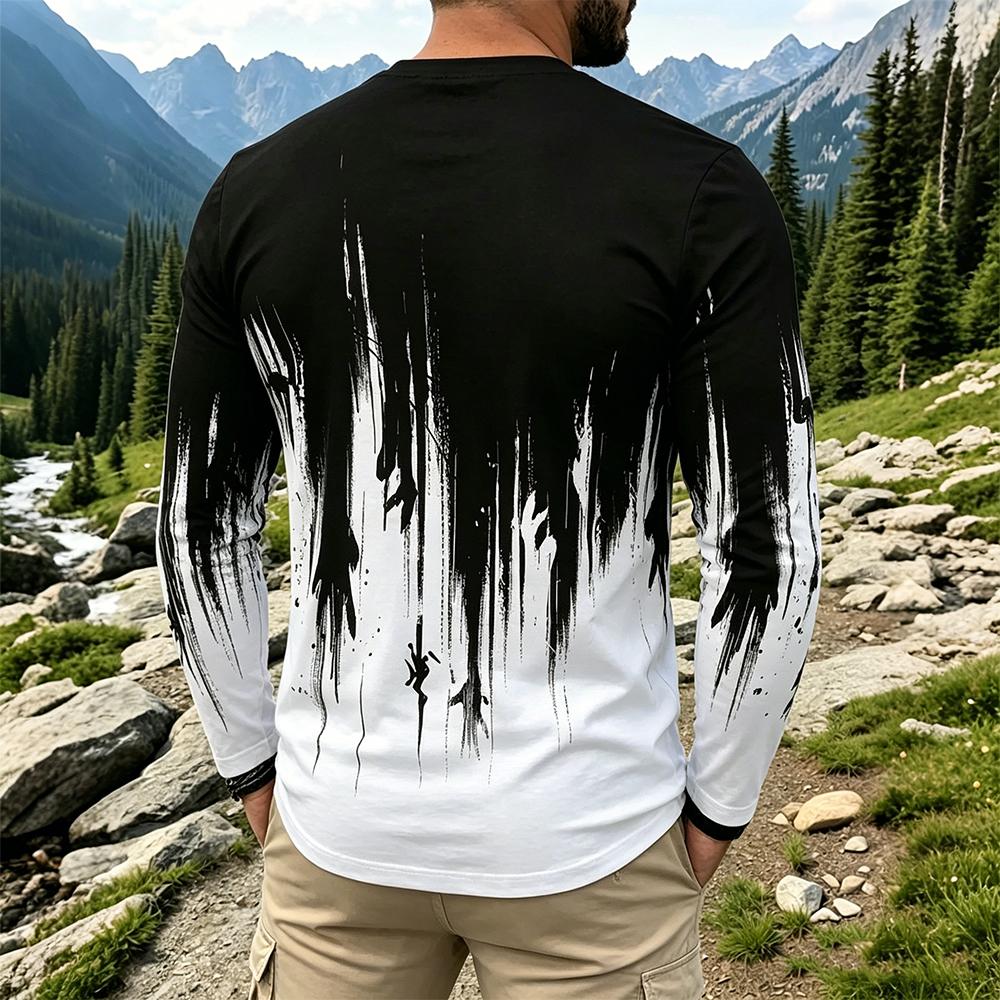 Men's Gradient Ink Splash Long - Vintage Fashion T Shirts のレビューと価格